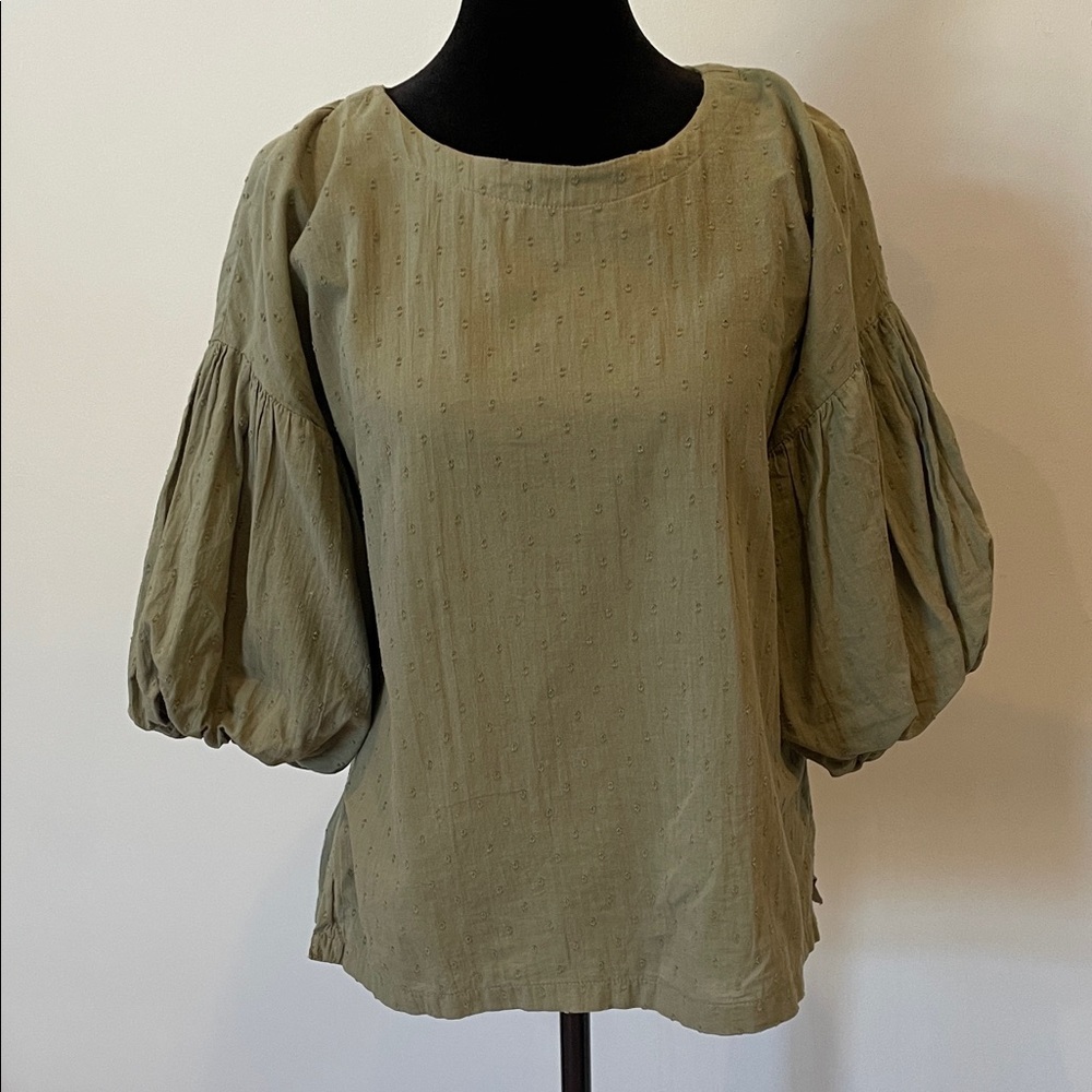 Women's Olive Puff-Sleeve Blouse - Brand loft size xs